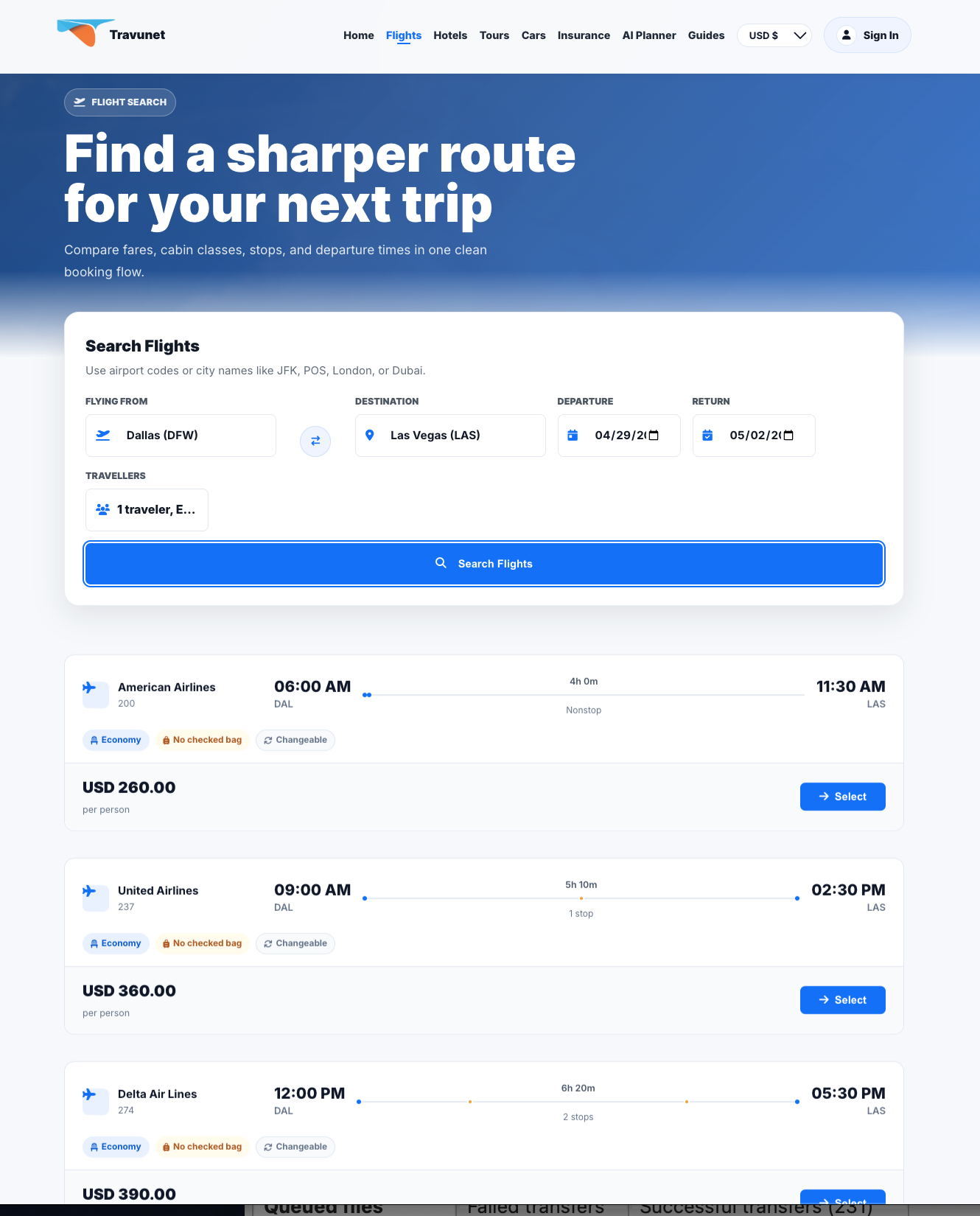 Travunet flight search